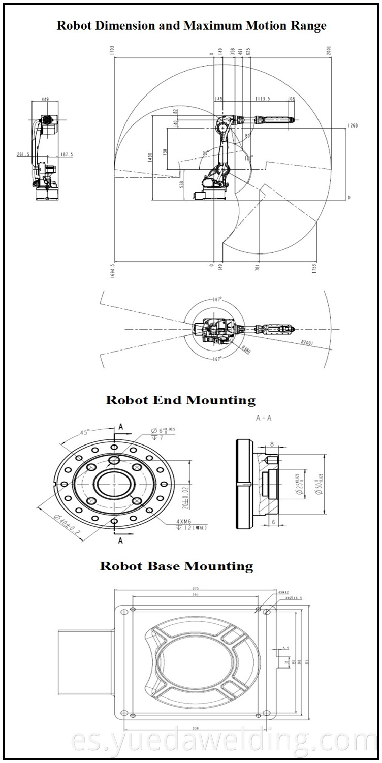 Yueda CO2 Soldadura Robot Brazo Guía Rail Robot Estación de soldadura